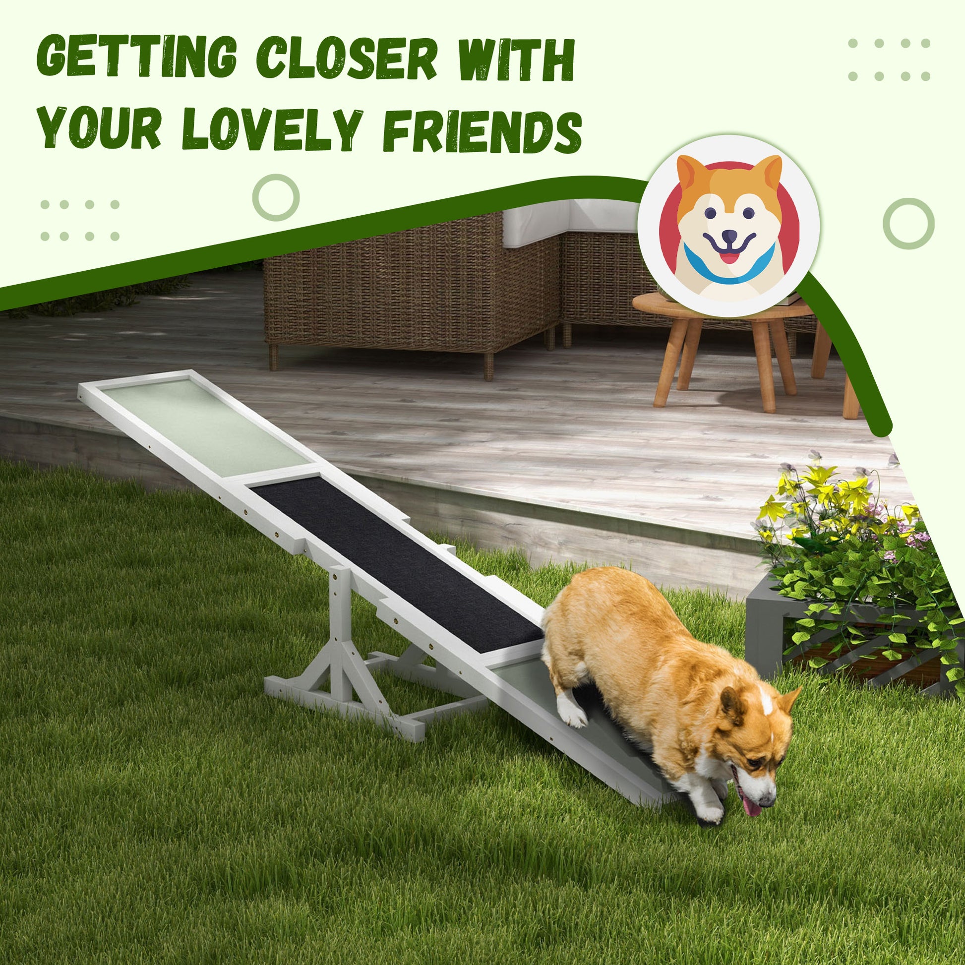 Pawhut Wooden Dog Agility Seesaw For Training And Exercise, Platform Equipment Run Game Toy, Weather Resistant Pet Supplies, 71" L X 12" W X 12" H, White White Wood