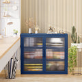 Retro Style Haze Double Glass Door Wall Cabinet With Detachable Shelves For Office, Dining Room,Living Room, Kitchen And Bathroom Blue Color Blue Tempered Glass Sheet Metal Plastic