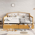 Full Size House Shape Daybed With Two Drawers And Bookcase Headboard Wooden Bed For Girls Boys Teens, No Box Spring Needed, Walnut And White Box Spring Not Required Full White Walnut Wood Bedroom Cute Pine Bed Frame Wood