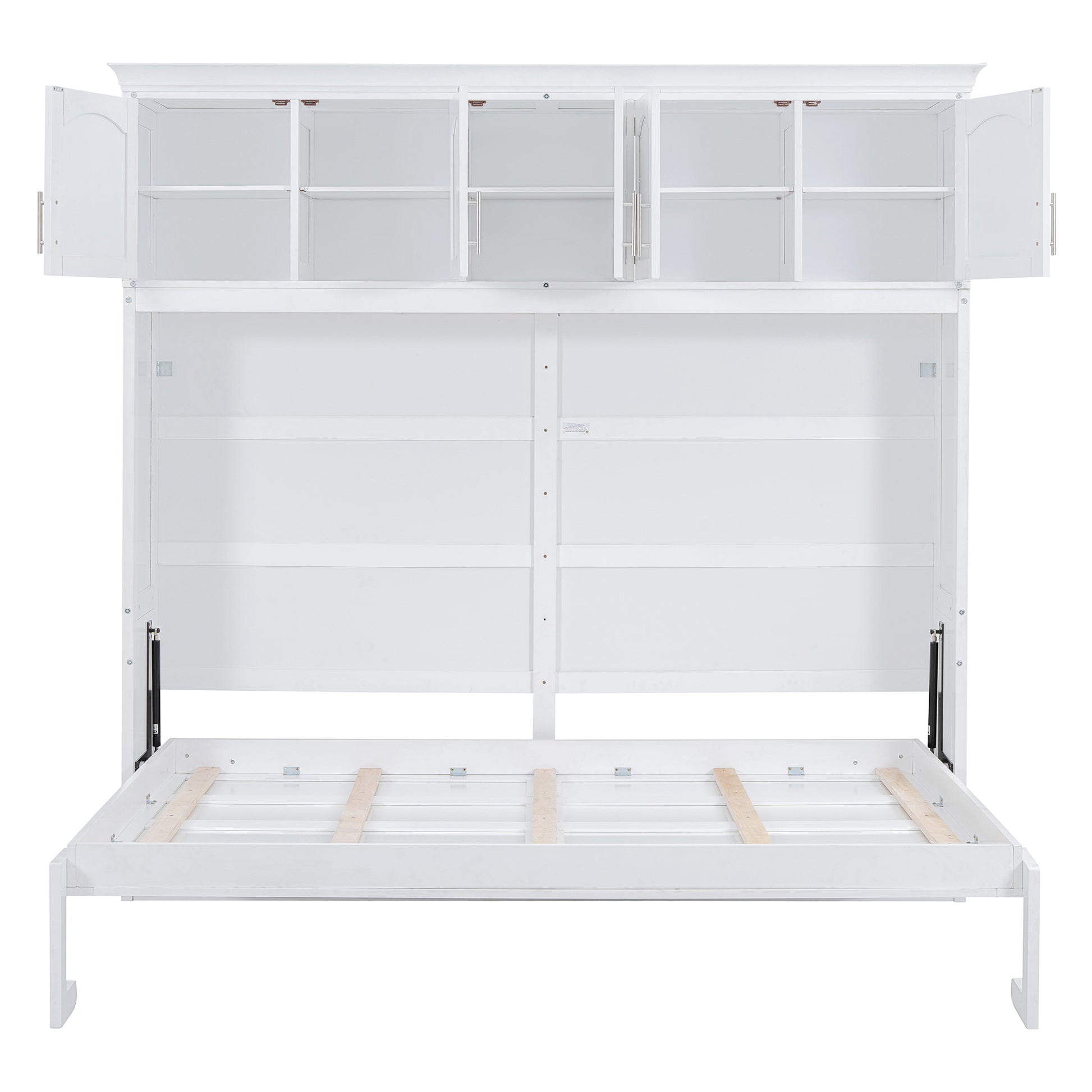 Queen Size Murphy Bed Wall Bed With Top Cabinets,White Queen White Plywood