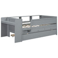 Multi Functional Twin Daybed With Drawers And Trundle, Headboard Storage And Tables, Usb Charging Station, Gray Box Spring Not Required Twin Gray Wood Daybeds Pine