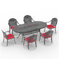 Cushions In Random Colors 7 Piece Set Of Cast Aluminum Patio Furniture With Cushions Yes Dining Set Black Seats 6 Rust Resistant Frame Water Resistant Cushion Garden & Outdoor Complete Patio Sets Aluminium