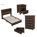 4 Pieces Bedroom Sets Queen Size Vintage Wooden Bed Frame With 2 Nightstands And 1 Dresser,Dark Walnut Box Spring Not Required Queen Walnut 4 Piece Set American Traditional Solid Wood Mdf