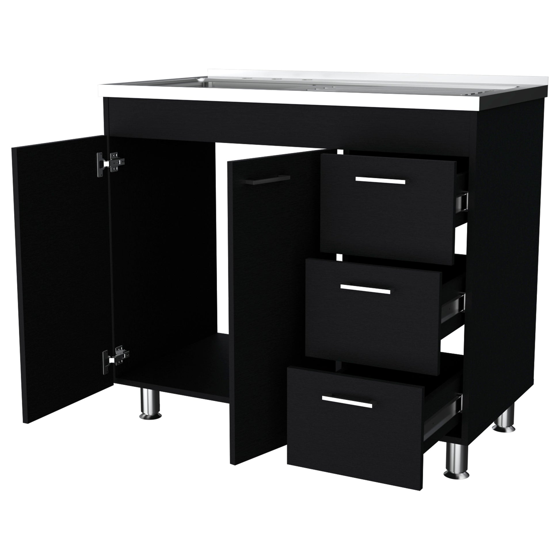 Black 2 Door 3 Drawer Kitchen Cabinet Black Primary Living Space Melamine