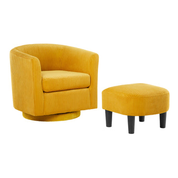 Swivel Accent Chair 360 Comfy Recliner Corduroy Arm Chair Single Sofa With Ottoman For Living Room Bedroom,Yellow Yellow Fabric