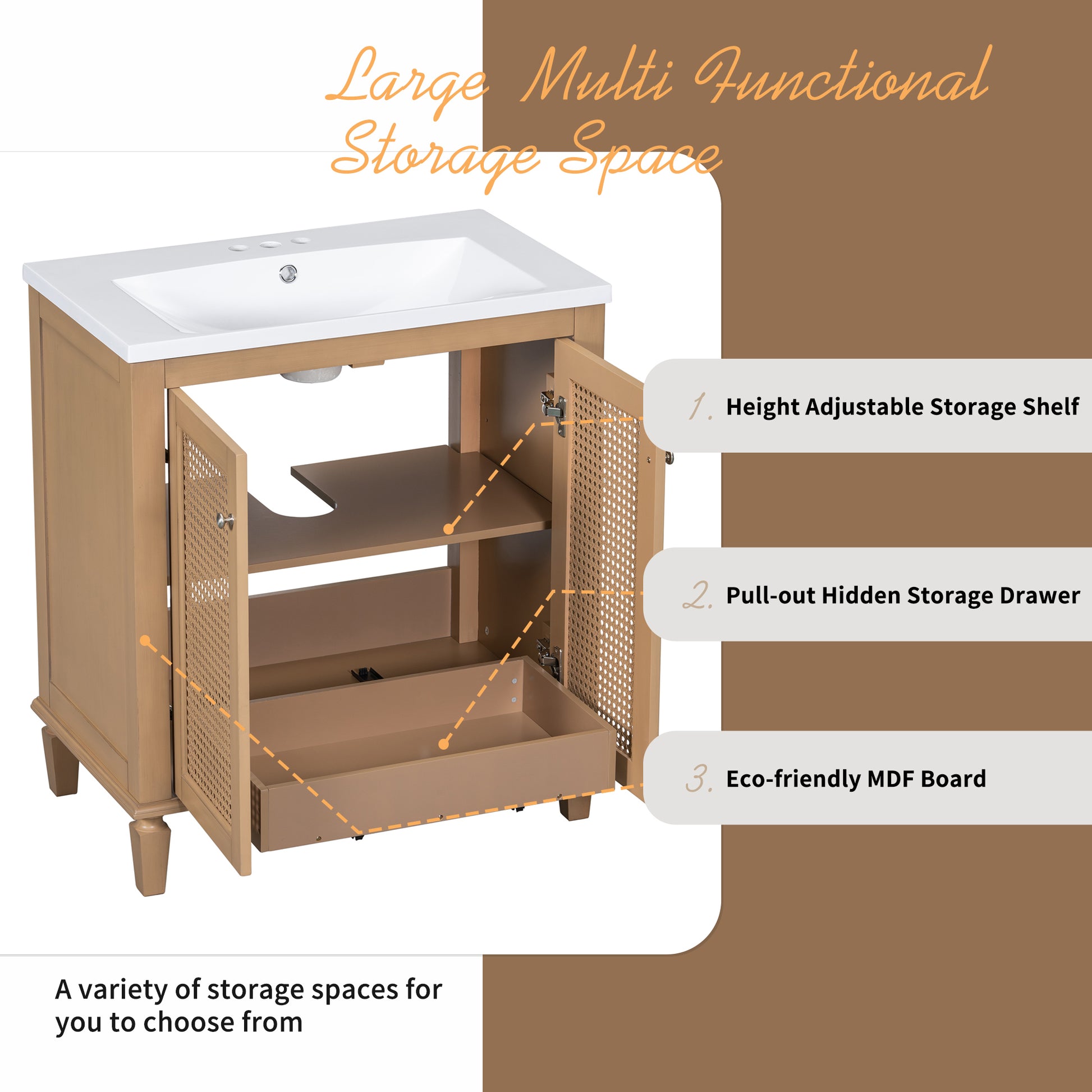 30 Inch Bathroom Vanity With Resin Sink,