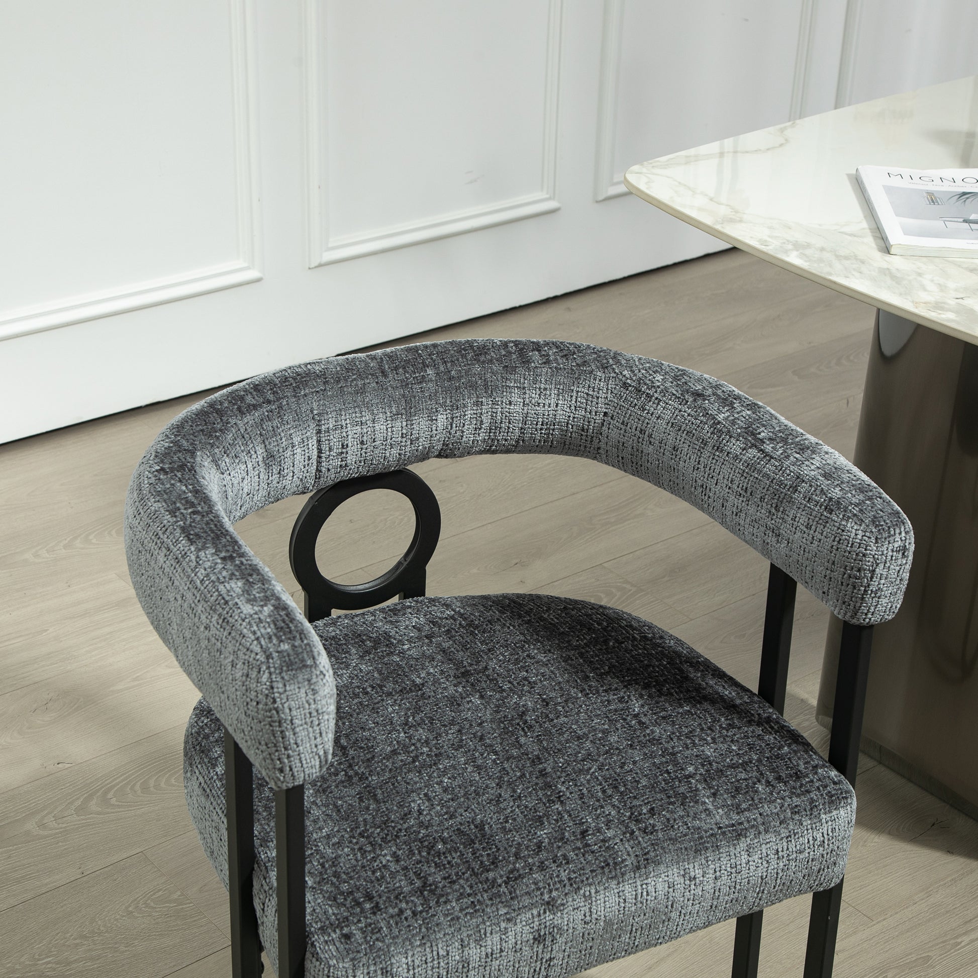 Coolmore Contemporary Designed Chenille Fabric Upholstered Accent Dining Chair Barrel Side Chairs Kitchen Armchair For Living Room Set Of 1 Gray Chenille Gray Primary Living Space Foam Chenille
