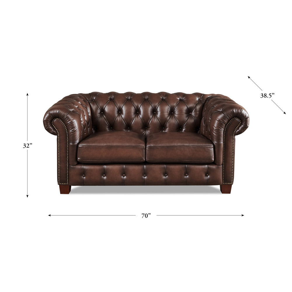 Versailles Leather Loveseat Caramel Down Filling Genuine Leather
