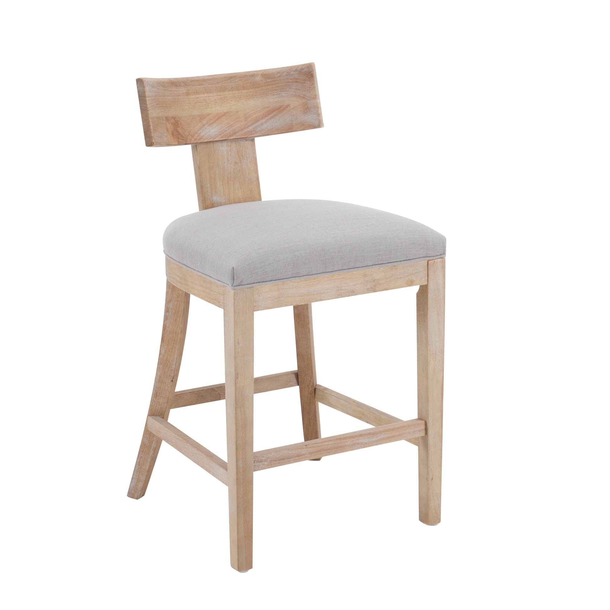 27" Counter Stools Set Of 2, Upholstered Counter Height Bar Stools With Solid Rubber Wood Frame, Backrest, Footrest, Armless Barstools For Home Bar, Kitchen Counter, Pebble Linen & Natural Natural Rubberwood Set Of 2 Fabric