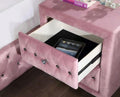 Beautiful Pink Color 1Pc Nightstand Bedroom Furniture Bedside Table Crystal Like Acrylic Knob 2 Drawers Storage Pink 2 Drawers Bedroom Bedside Cabinet Contemporary,Glam,Modern Easy Assembly Solid Wood,Velvet