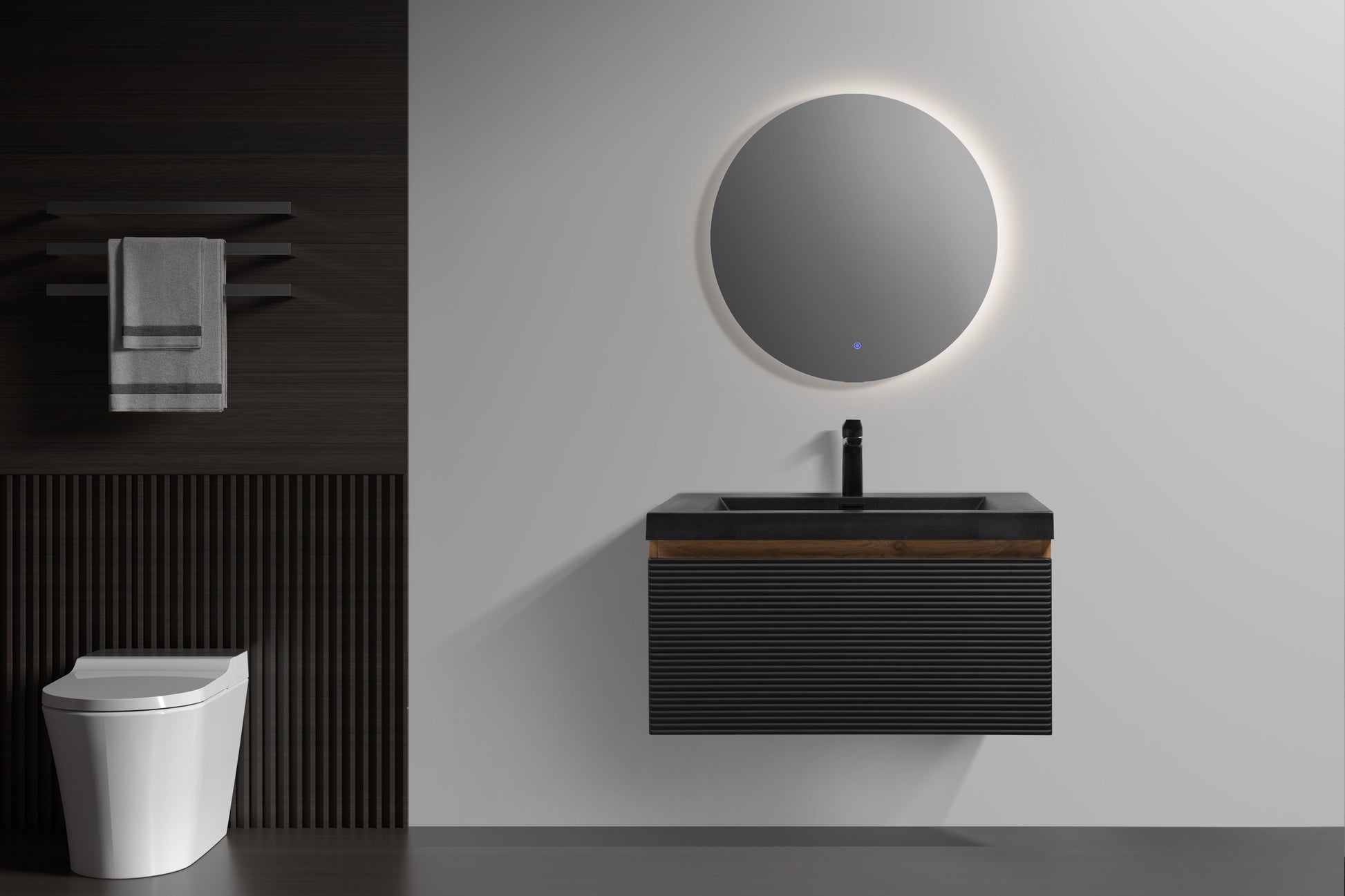 30" Floating Bathroom Vanity With Sink, Modern Wall Mounted Bathroom Storage Vanity Cabinet With Countertop And Soft Close Drawers, Ink Black Cruis 30 Black Wood