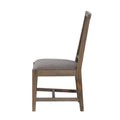 Wooden Chair With Fabric Upholstered Seat And Slat Style Back, Set Of 2, Oak Brown And Gray Grey Brown Wood Fabric