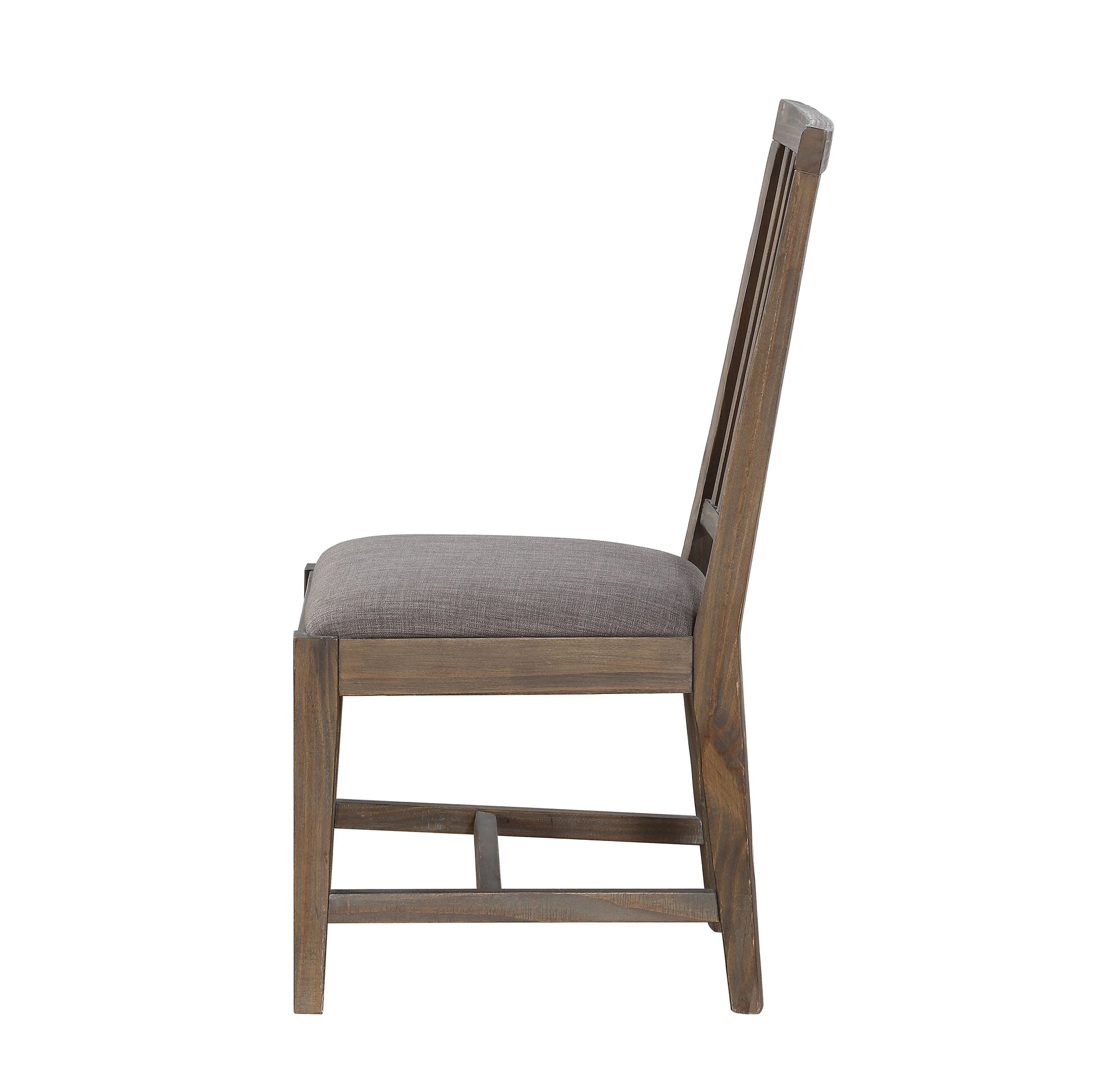 Wooden Chair With Fabric Upholstered Seat And Slat Style Back, Set Of 2, Oak Brown And Gray Grey Brown Wood Fabric