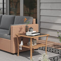 Outsunny Rattan Side Table, Outdoor End Table With Storage Shelf, Aluminum Frame Square, Coffee Table With Tempered Glass Top, Sand Black Brown Aluminum