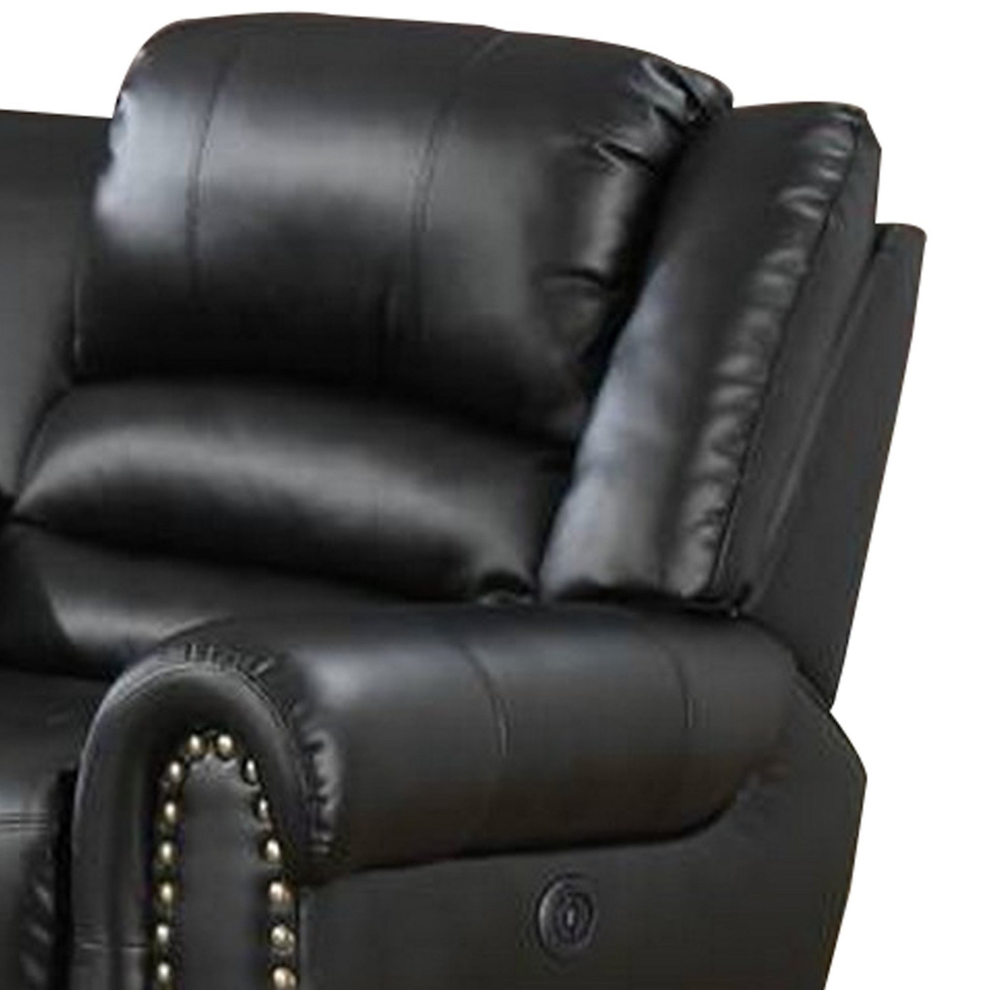 Zib Power Reclining Sectional Sofa Set, Usb Port, Bonded Leather, Jet Black Black Bonded Leather 5 Seat