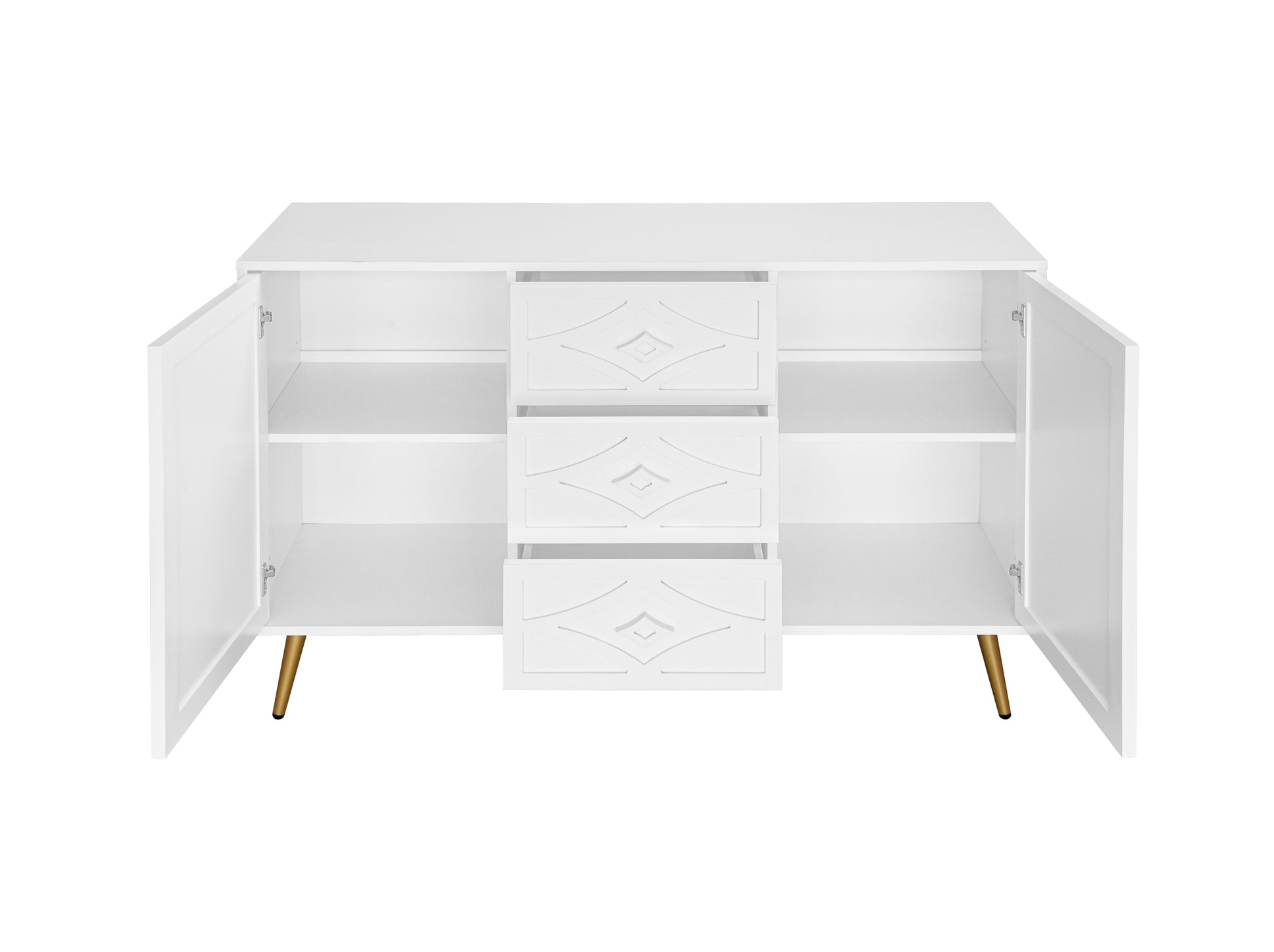 2 Door 3 Drawer Storage Cabinet Buffet Cabinet ,Sideboard With Adjustable Shelf,47.24" Kitchen Cabinet With 3 Drawer ,Storage Cabinet For Living Room Kitchen Dining Room Entrance White Particle Board Mdf