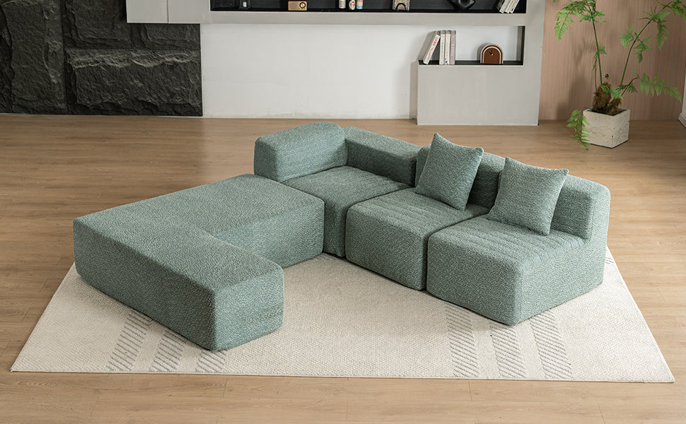 116.5" Sectional Sofa Full Compressed Sofa Couch Free Combined Sofa For Living Room, Green Green Foam Polyester 4 Seat