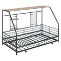 Twin Size Metal House Bed With Trundle, Black Twin Black Metal