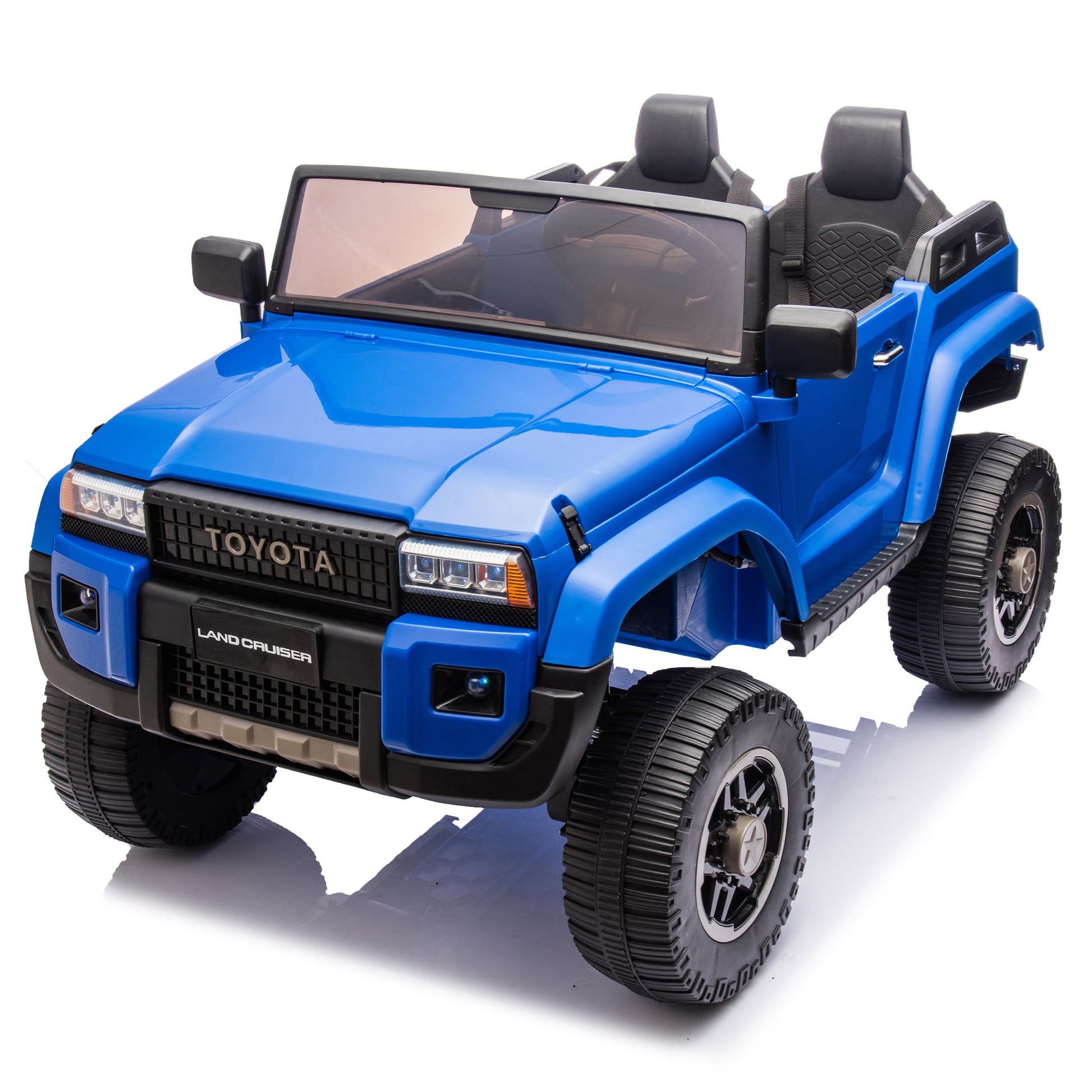24V Two Seater Kids Ride On Car W Parents Remote Control, Licensed Toyota Lc250,2Wd,110W Motors,With Shovel,Three Point Seat Belt,Slow Start,Speed Adjustment,Bluetooth,Music For Kids Aged 3 . Blue 100 149 Lbs Polypropylene