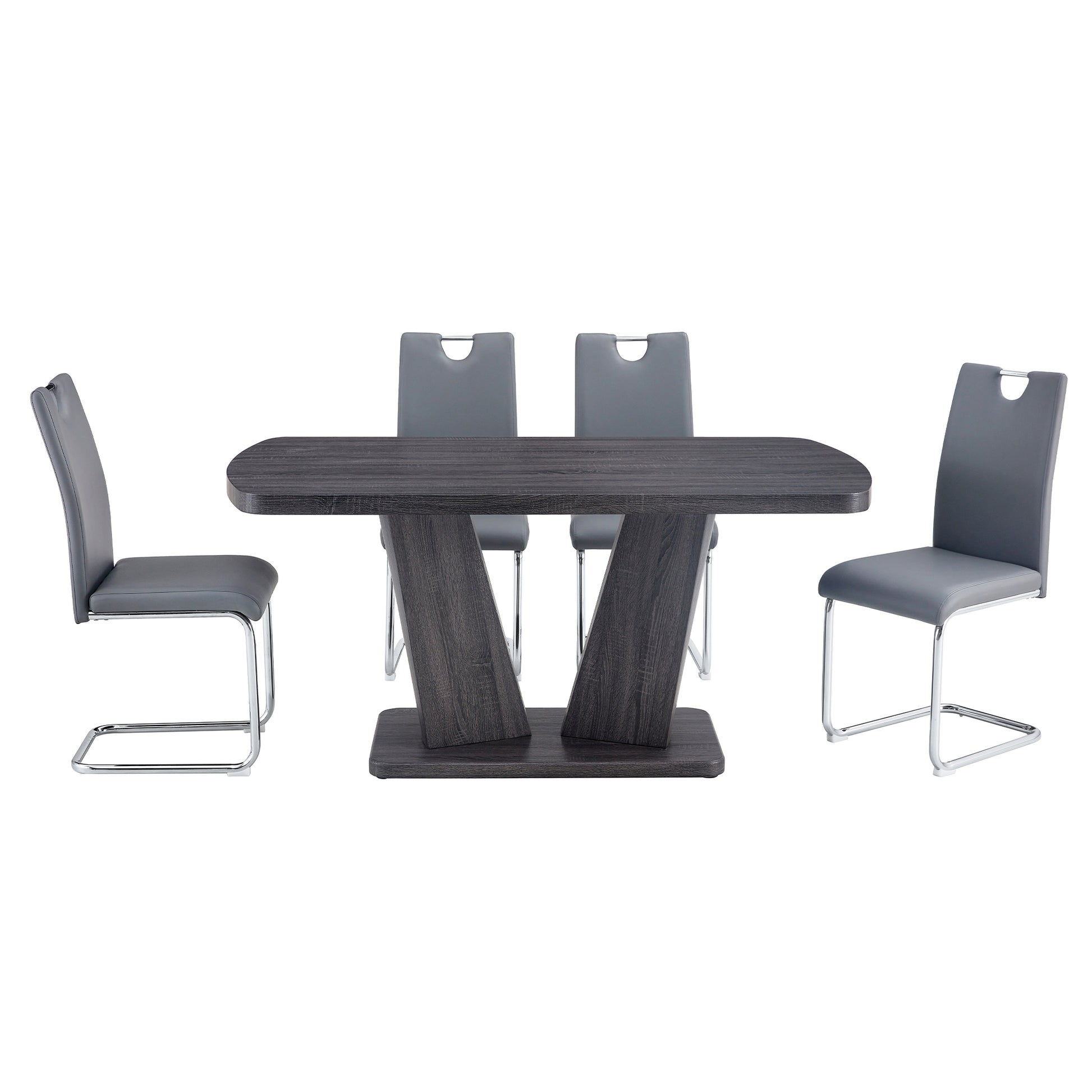 Dining Table Set For 4 6, 5 Piece Dining Table Set, Faux Wood Table Top And Modern Design Mdf Base With 4 Pu Leather Ergonomic Dining Chairs Metal Grey Modern Mdf Metal