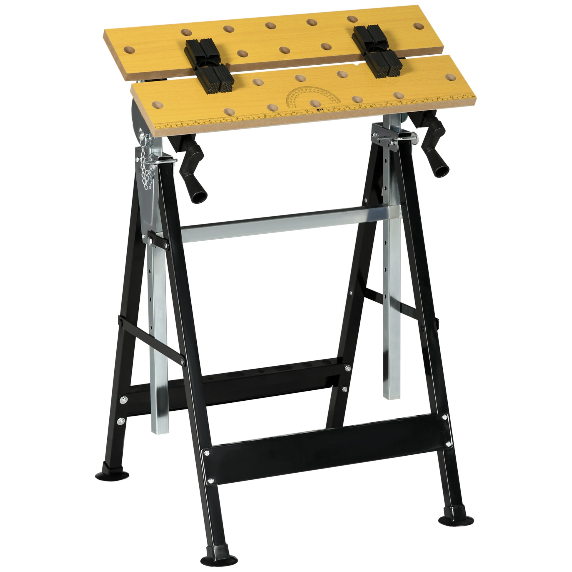 Homcom Work Bench Tool Stand With Adjustable Height And Angle, Carpenter Saw Table With 4 Clamps, Steel Frame, 220Lbs Capacity Natural Wood Mdf Iron