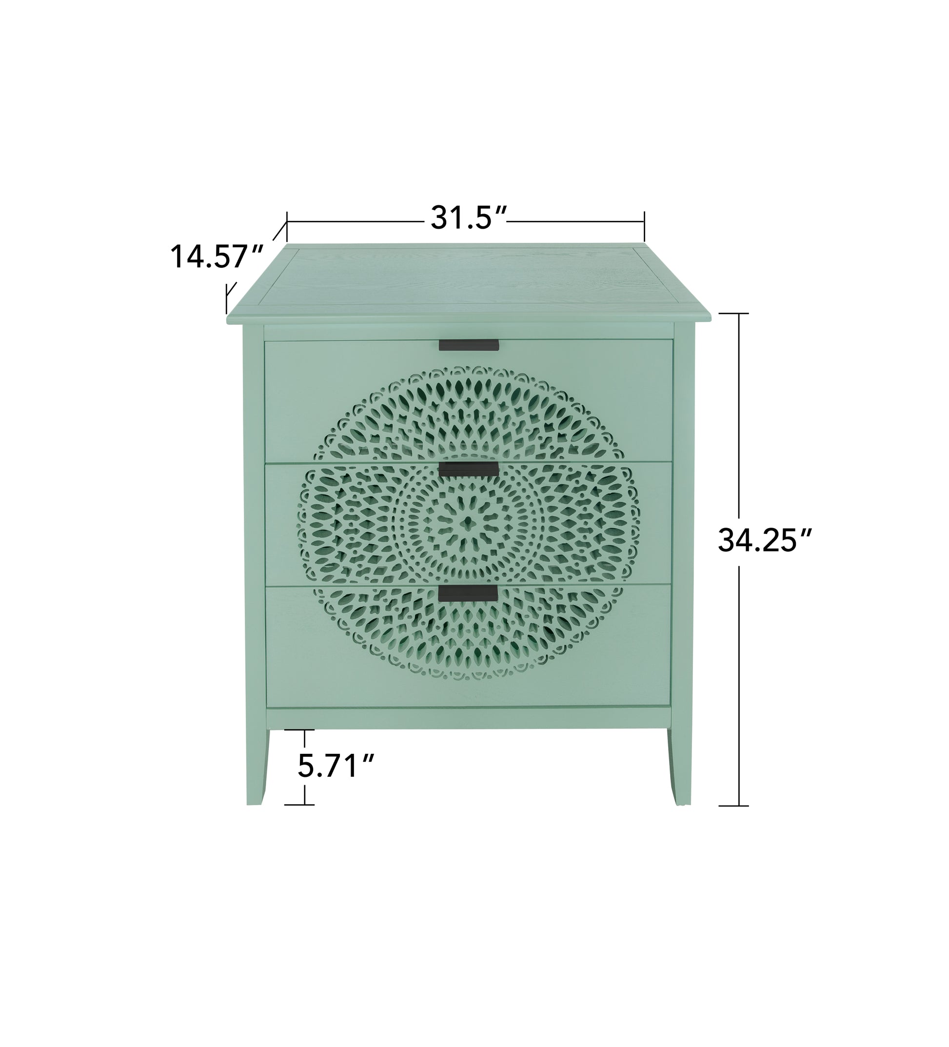 3 Drawer Cabinet With Hollow Carved 3 Drawer Dresser Storage Chest With Metal Handles For Entryway Living Room Bedroom Light Green American Design Mdf