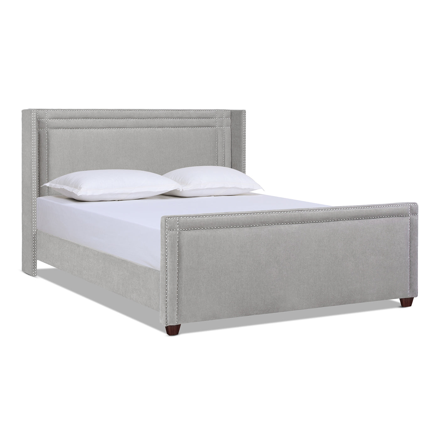 Elle Wingback Upholstered King Bed, Silver Grey Polyester Gray Polyester