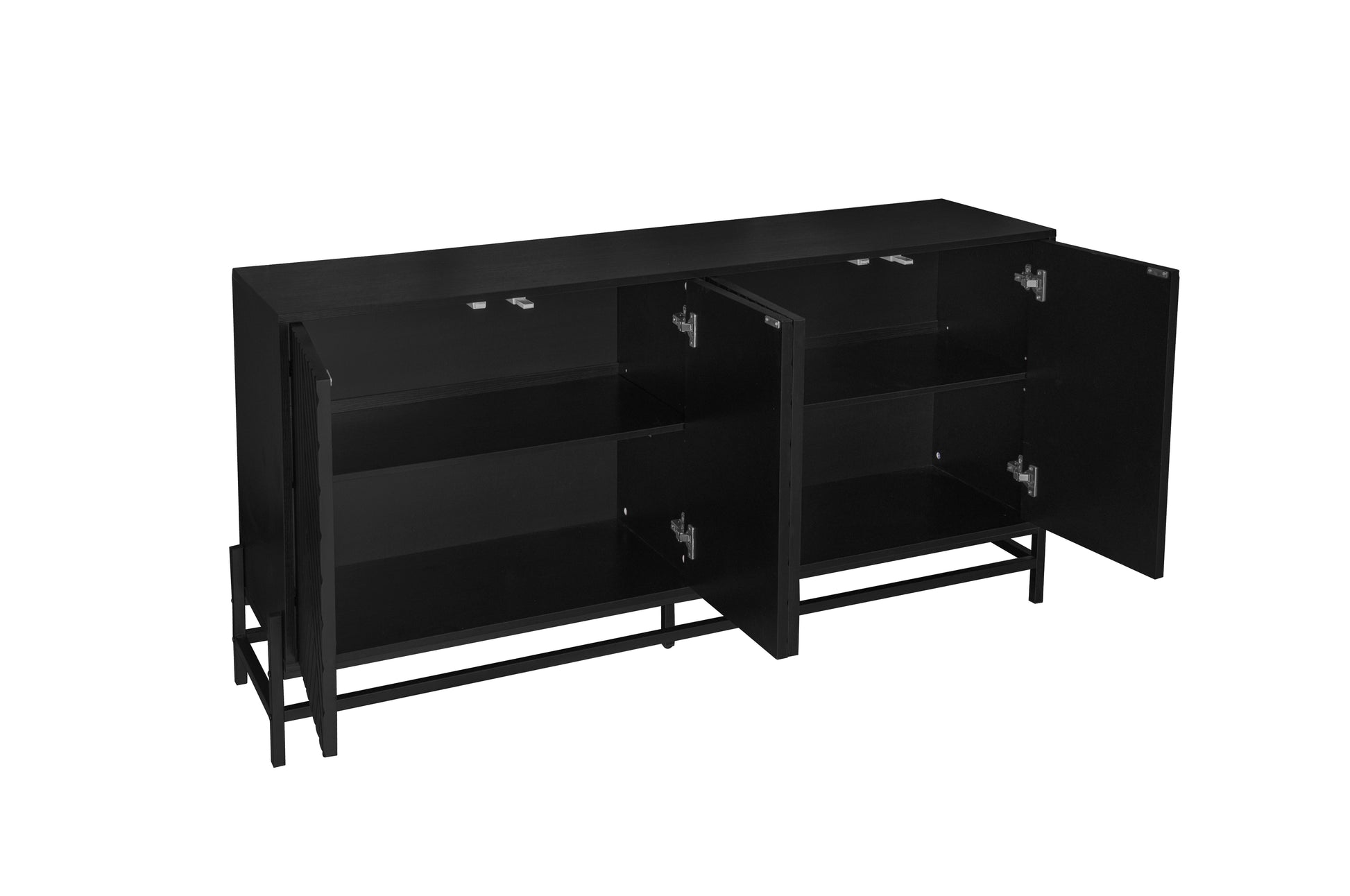 Carved 4 Door Sideboard ,Sideboard Buffet Cabinet With Storage ,Storage Cabinet With Adjustable Shelf For Living Room,Bedroom ,Diningroom Black Modern Mdf