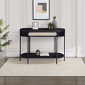 Black Oval Sofa Table With Bottom Shelf Black Primary Living Space Modern Shelves Oval Wood Metal