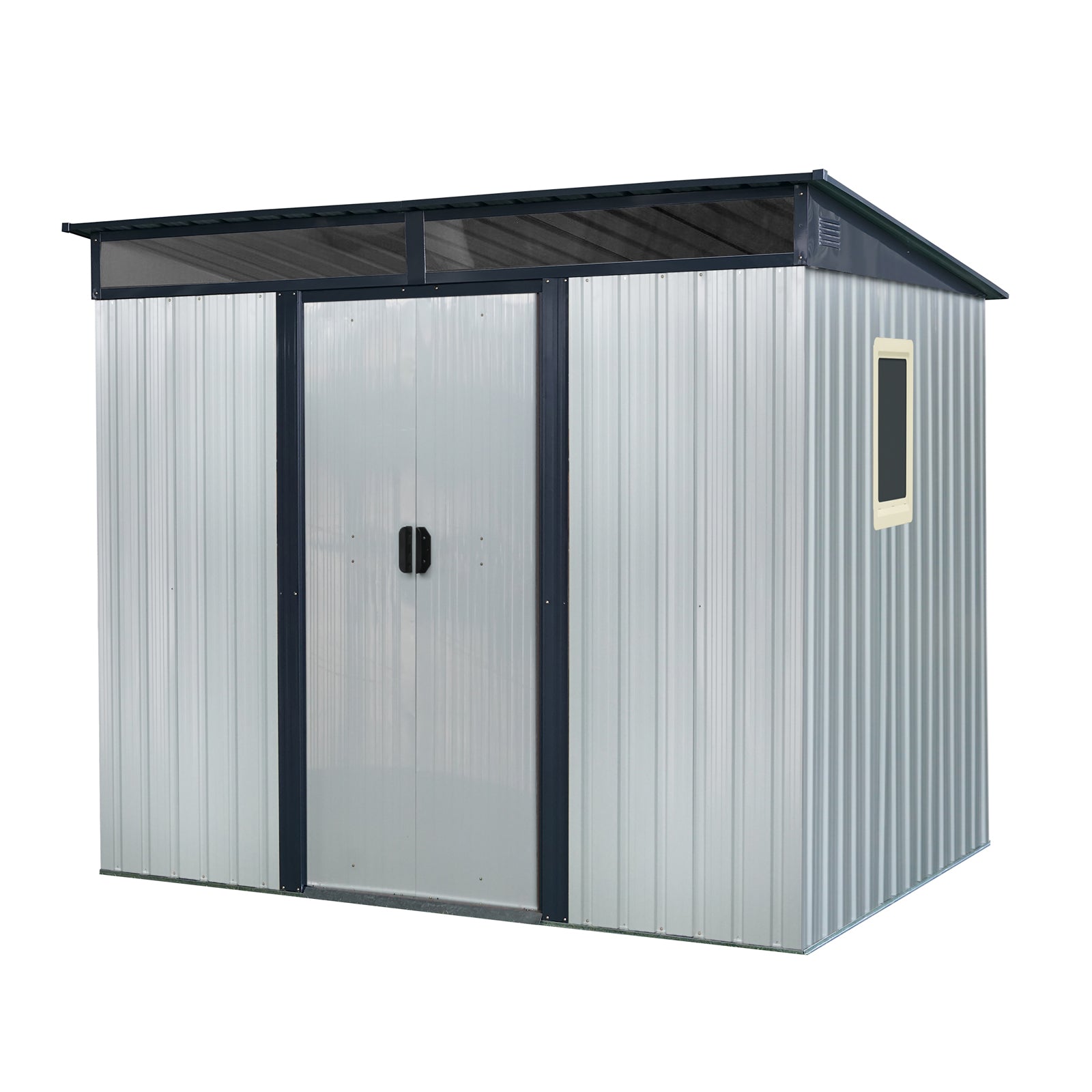 8 Ft X 6 Ft Outdoor Metal Storage Shed With Window And Transparent Plate For Garden, Lawn White And Black White Black Metal