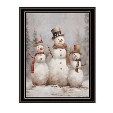 Three Snowman Pals Black Framed Wall Art For Living Room, Holiday Wall Art Print For Home Decor, Bedroom Wall Art By Jo Moulton Multicolor Wood Paper