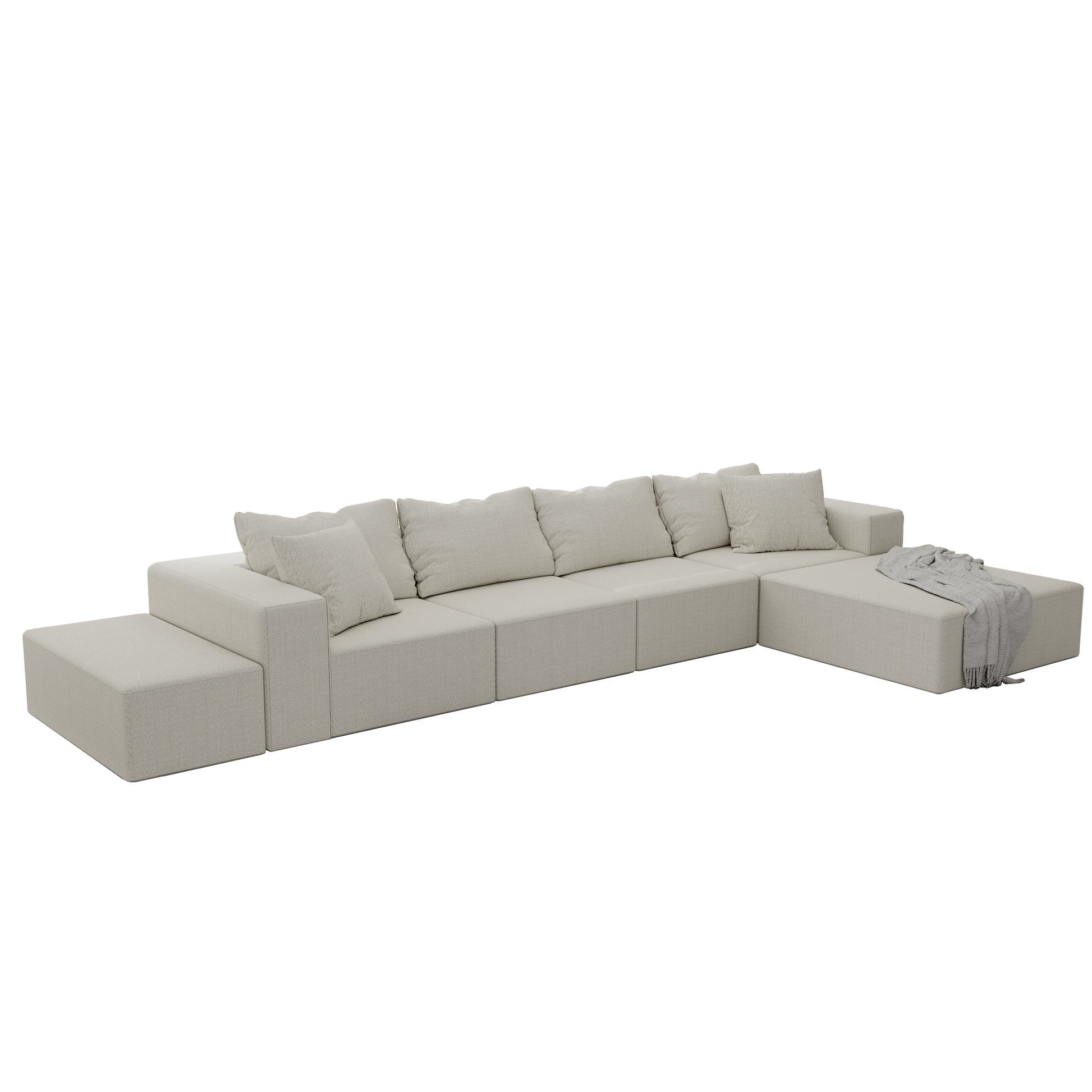 Modern Upholstered Sectional Sofa Couch Set,Modular 132" L Shaped Sectional Living Room Sofa Set With 6 Pillows,Free Combination Sofa Couch For Living Room,Bedroom Beige Foam Chenille 6 Seat