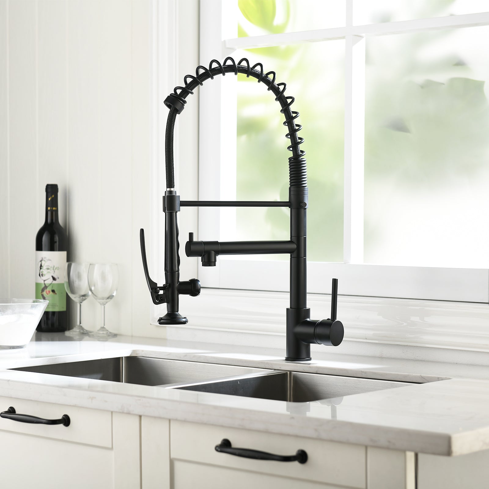 Commercial Kitchen Faucet Pull Down Sprayer Black And Nickel,Single Handle Kitchen Sink Faucet Black Kitchen Contemporary Ceramic Brass