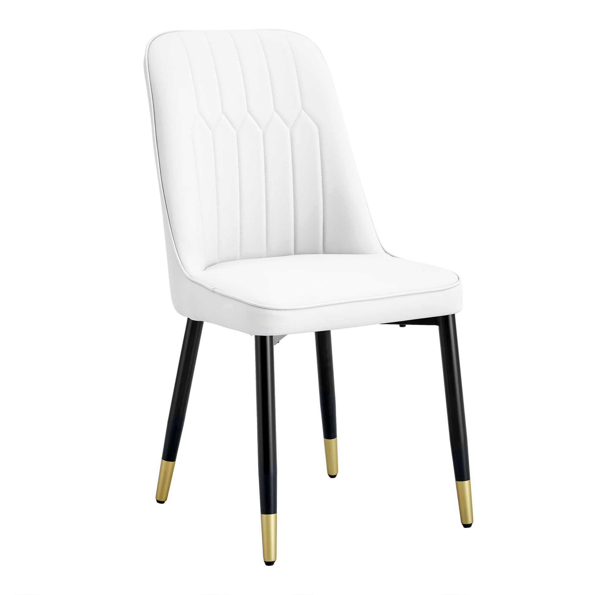 Table And Chair Set.The Table Has A Glass Top With Imitation Marble Pattern Stickers And Stainless Steel Golden Legs. Paried With Chairs With Pu Artificial Leather Backrest Cushions And Black Legs. White Gold Seats 8 Glass Metal