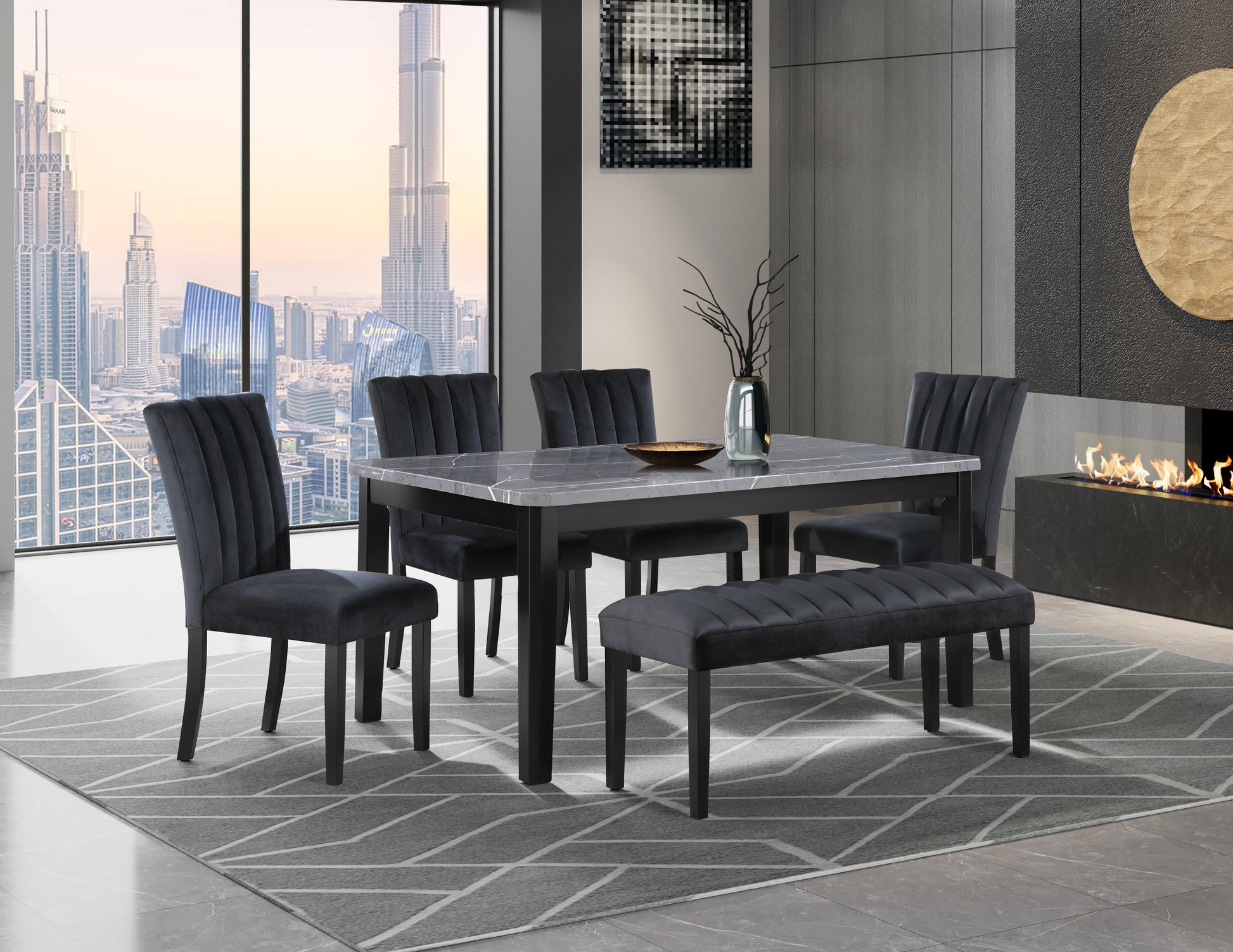 Vhong Fabric Black Dining Chair Black Rubber Wood