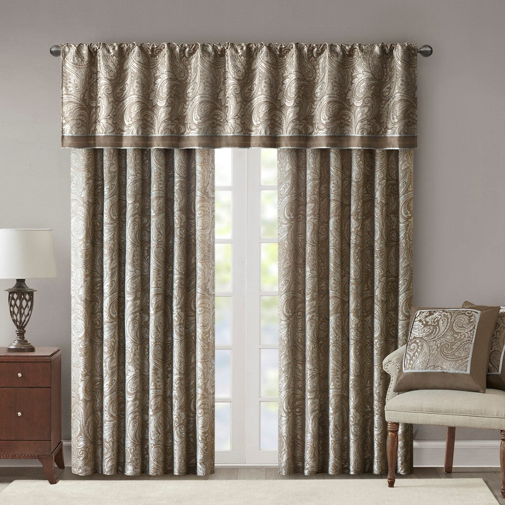 Jacquard Curtain Panel Pair 2 Pcs Window Panels Blue Brown Polyester