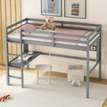 Twin Size Loft Bed With Desk And Shelves, Safety Guardrail And Ladder,Grey Twin Grey Pine