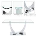 Table And Chair Set, Modern Dining Table, Tempered Glass Tabletop And Silver Colored Leg Table, Soft And Comfortable Dining Chair, Perfect For Dinner, Meetings, Home And Office Decor Black Seats 6 Glass