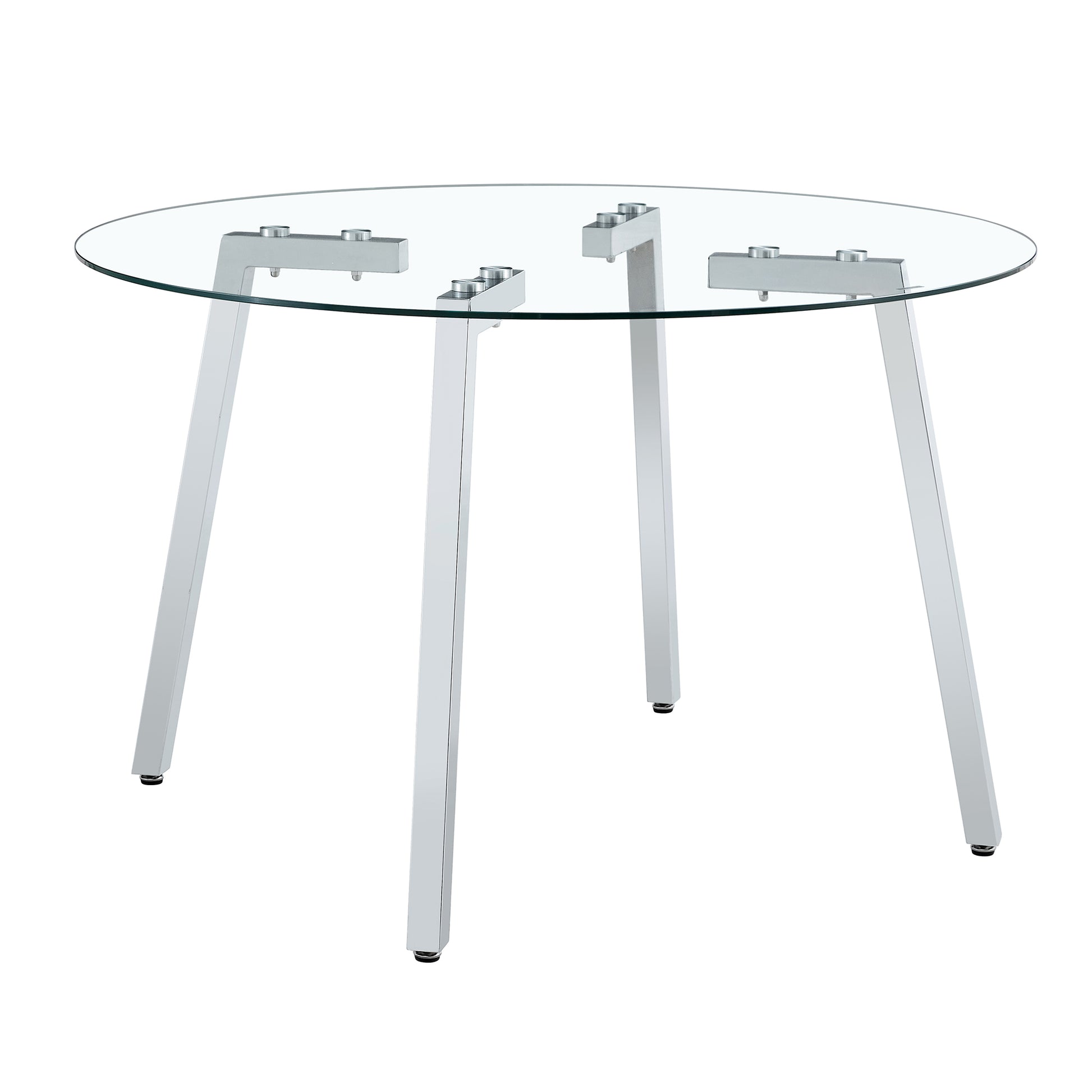 Modern Luxurious Round Tempered Glass Dining Table With Silver 7 Shaped Metal Legs,Suitable For Family Meals, Office Conferences, Or As A Casual Coffee Table For Various Occasions.47.3*47.3*29.5