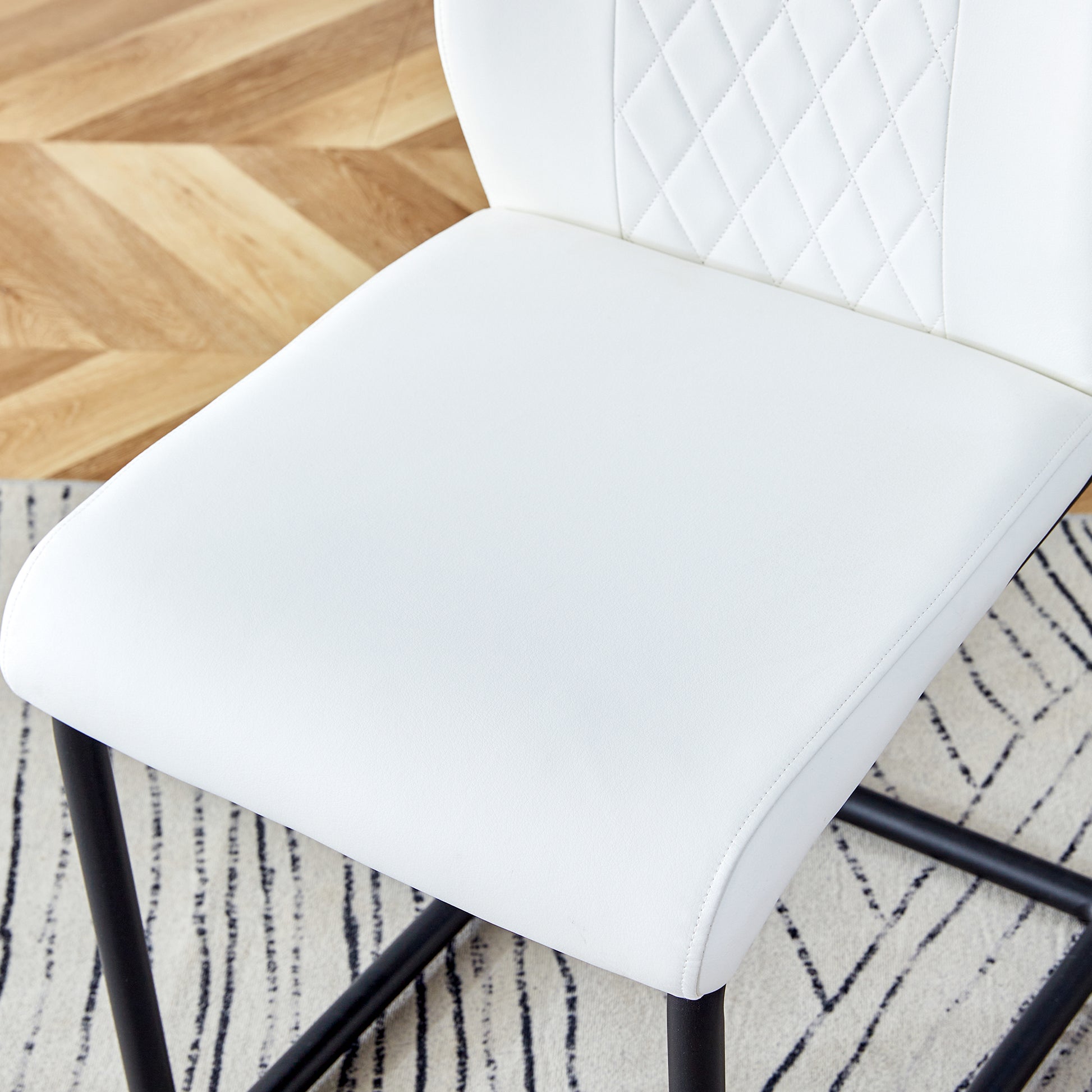 Table And Chair Set.63"X31.5" Marble Pattern Sintered Stone Table With Mdf Oc Shaped Bracket.Paired With 6 White Pu Chairs With Black Metal Legs.Suitable For Kitchen,Dining Room,Etc. White Black