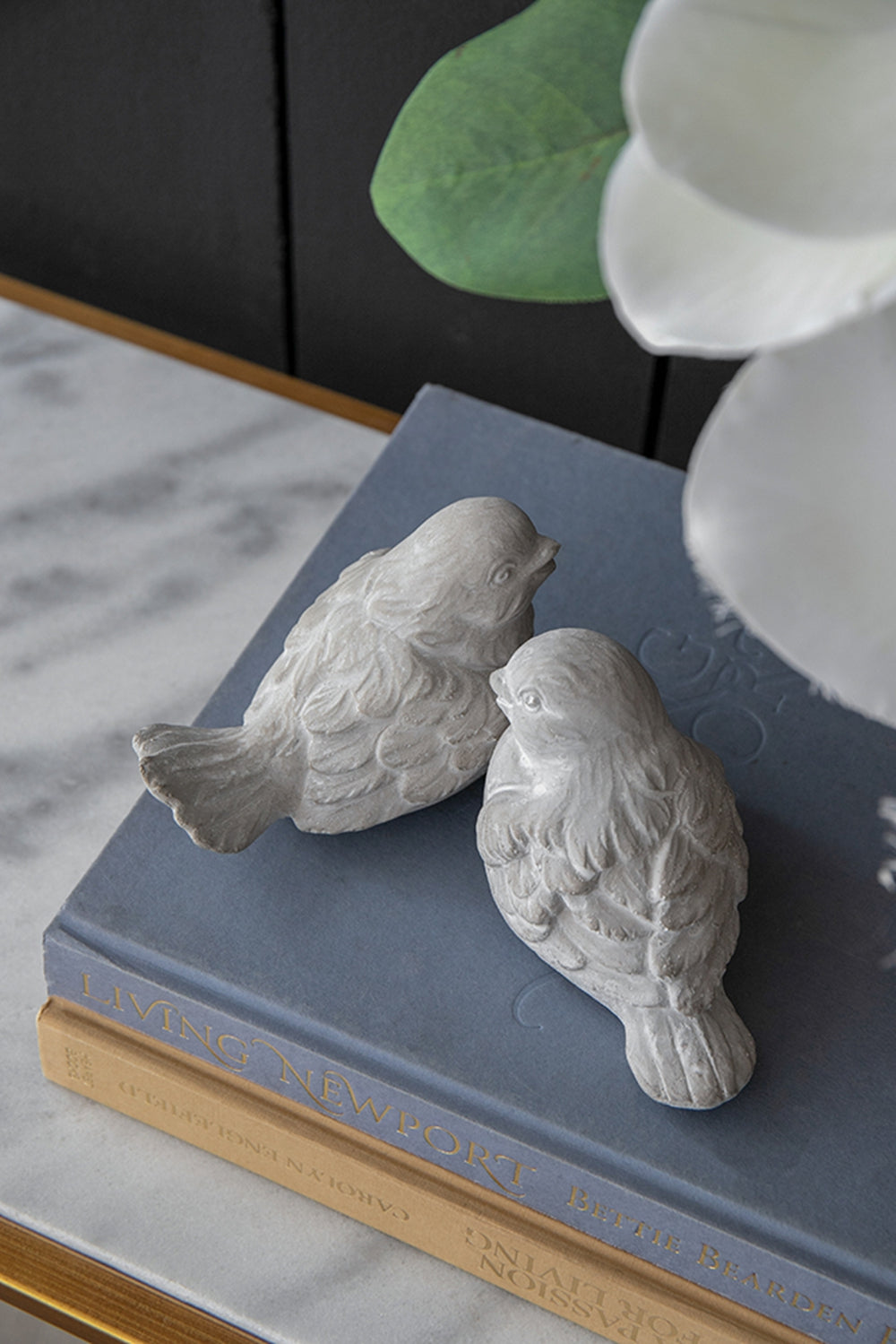 Set Of 2 Skye Sparrow Bird Accents, 5X3.5X5" Antique Gray Cement