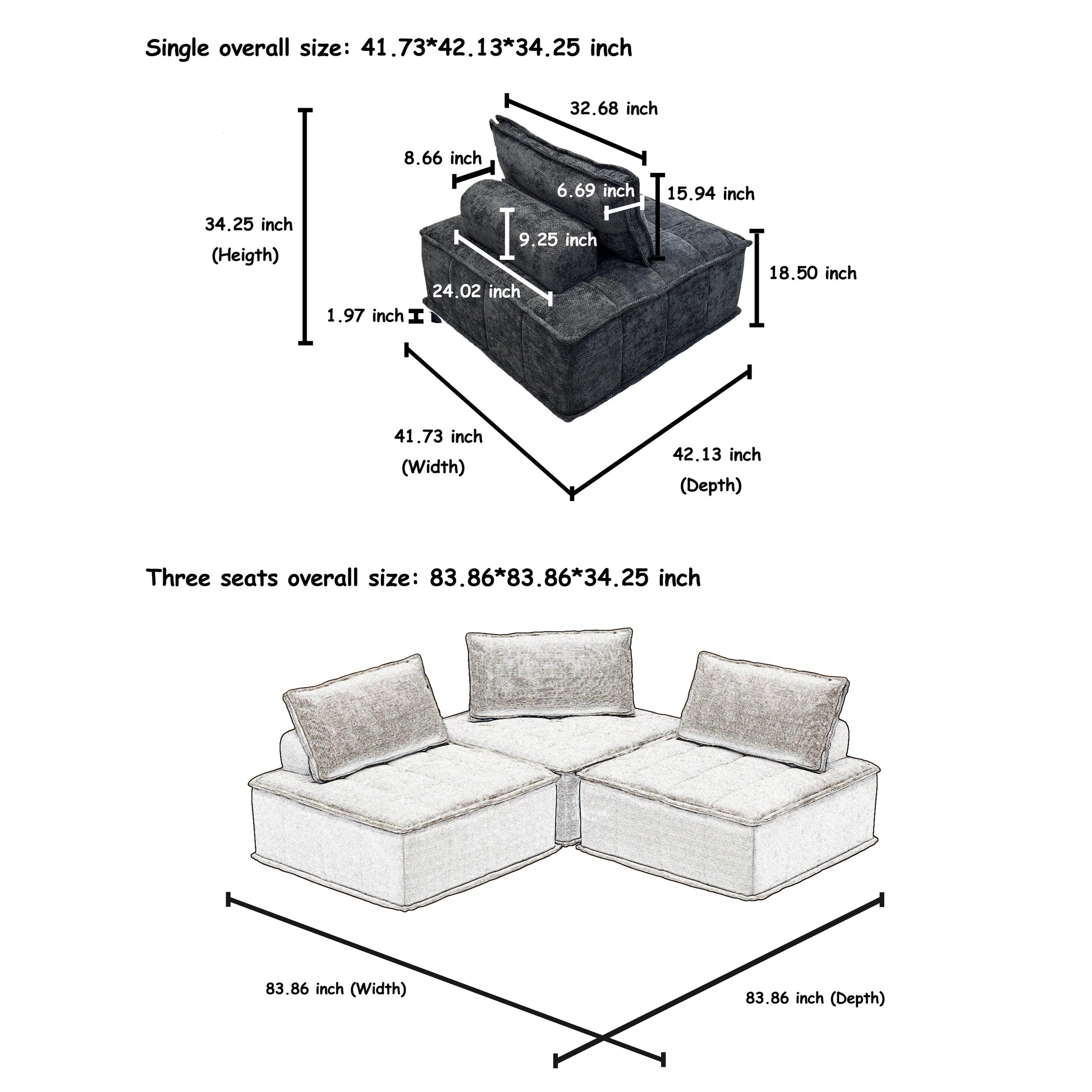 Luxury Chenille L Shaped Modular Sofa With Hidden Legs, Adjustable Cushions, And Spring Seats Perfect For Modern Living Room Black Color 5Pieces Black Chenille 5 Seat