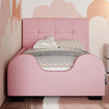 Twin Size Upholstered Platform Bed With Guardrail, Pink Box Spring Not Required Twin Pink Wood Faux Leather Upholstered