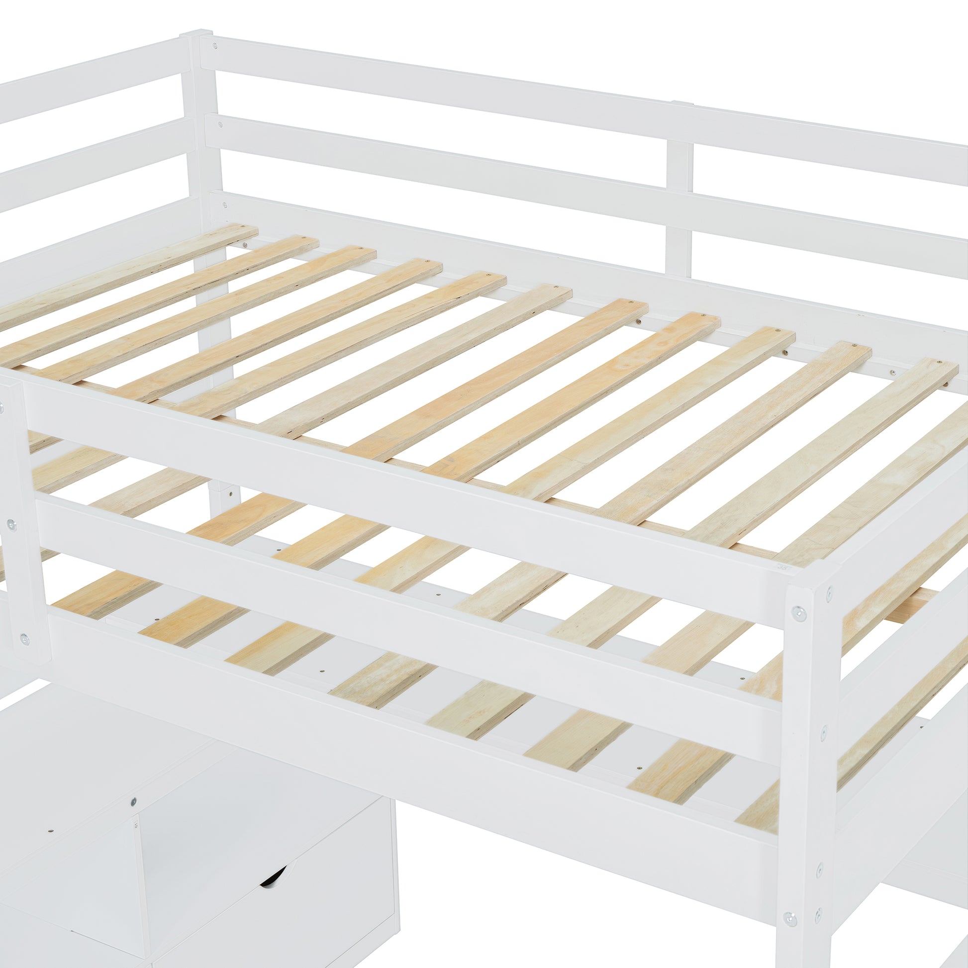 Full Size Loft Bed With 7 Drawers 2 Shelves And Desk White Full White Plywood