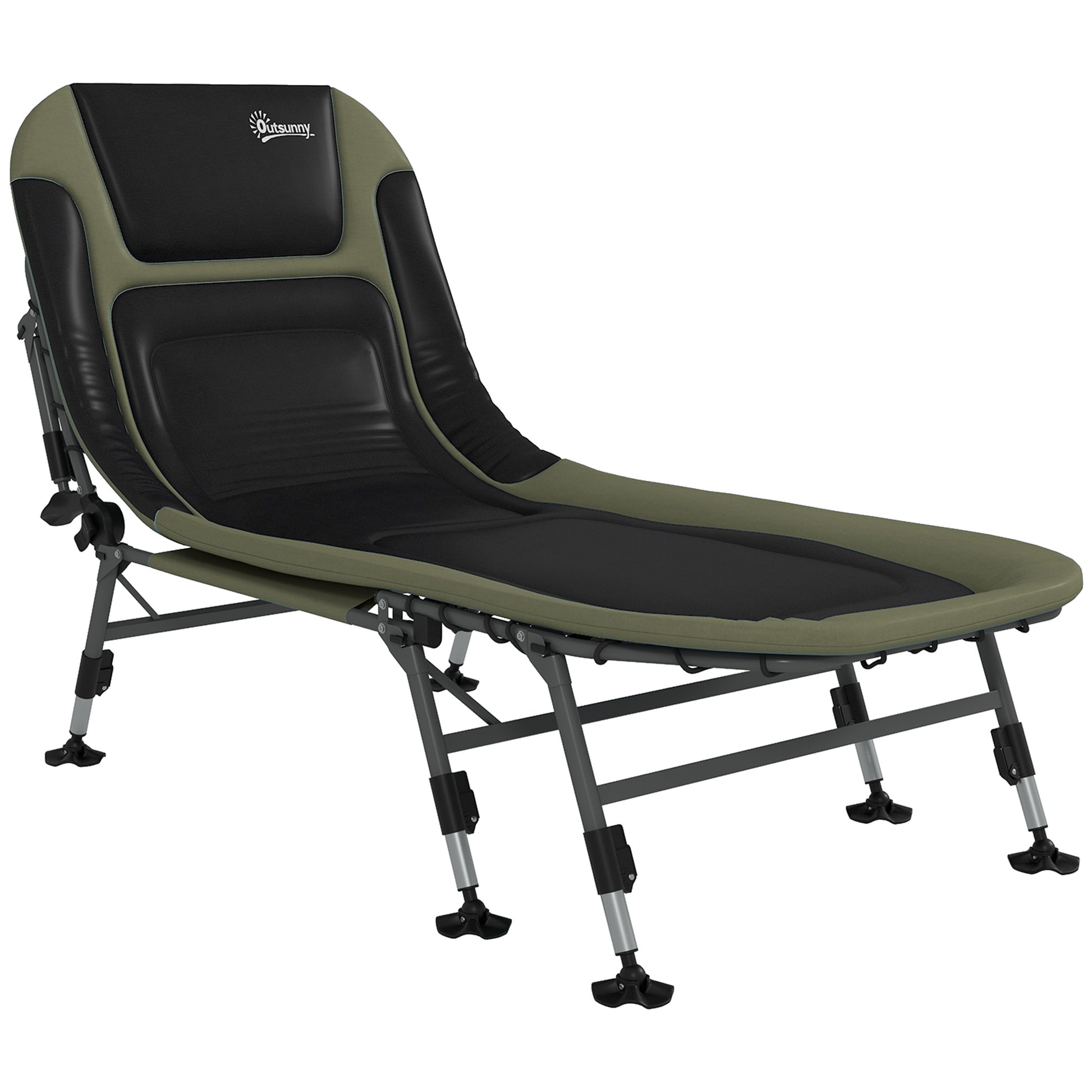 Outsunny Camping Cot For Adults, Folding Bed With Soft Padded Cushions & Headrest, 180 Adjustable Reclining Lounger, Heavy Duty And Portable With A 400 Lbs. Capacity, Dark Green Dark Green Oxford Fabric
