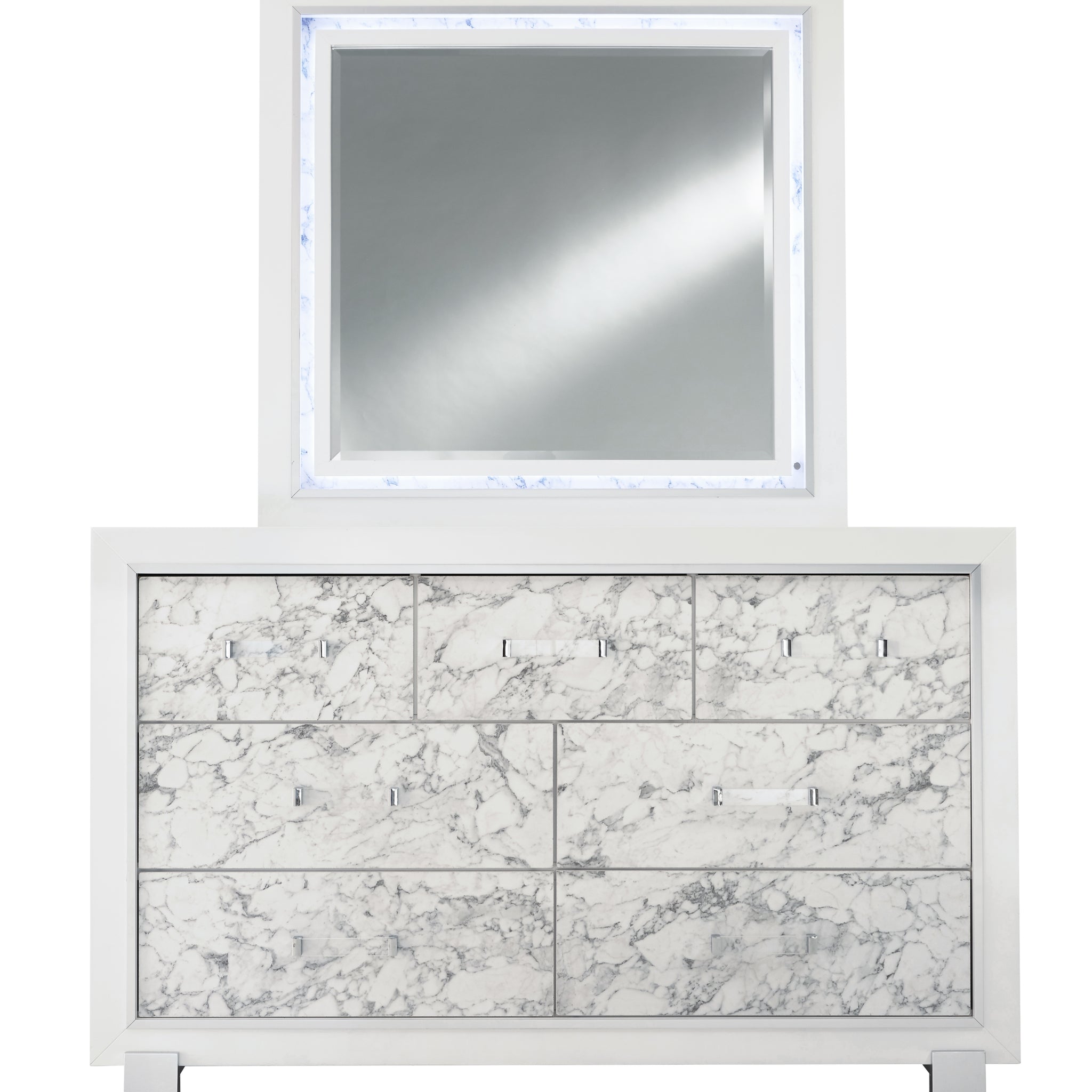 Skye Marble White Mirror White Solid Wood Mdf