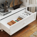 Minimalist White Buffet Cabinet With Double Glass Doors And Drawer, Modern Wooden Storage Sideboard Cupboard For Living Room, Dining Room Hallway Entryway Freestanding White Primary Living Space