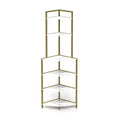 6 Tier Corner Open Shelf Modern Bookcase Wood Rack Freestanding Shelving Unit,Plant Album Trinket Sturdy Stand Small Bookshelf Space Saving For Living Room Home Office Kitchen Small Space Rustic Brown Gold White Corner Office American Design,Rustic