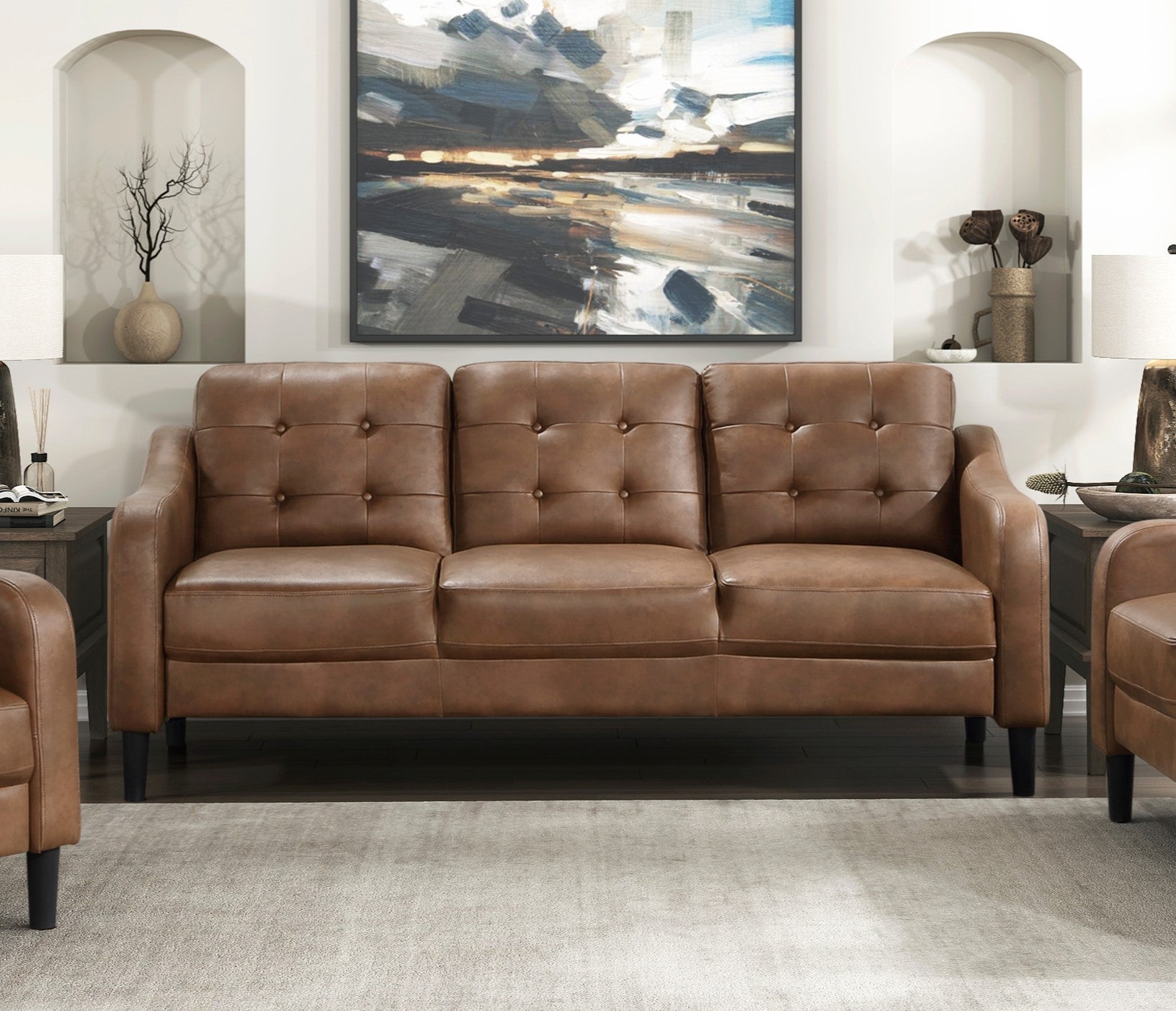 Brown Polished Microfiber Upholstered 1Pc Sofa Button Tufted Contoured Arms Solid Wood Frame Couch Casual Living Room Furniture Brown Microfiber Wood Primary Living Space Traditional,Transitional Solid Wood 3 Seat