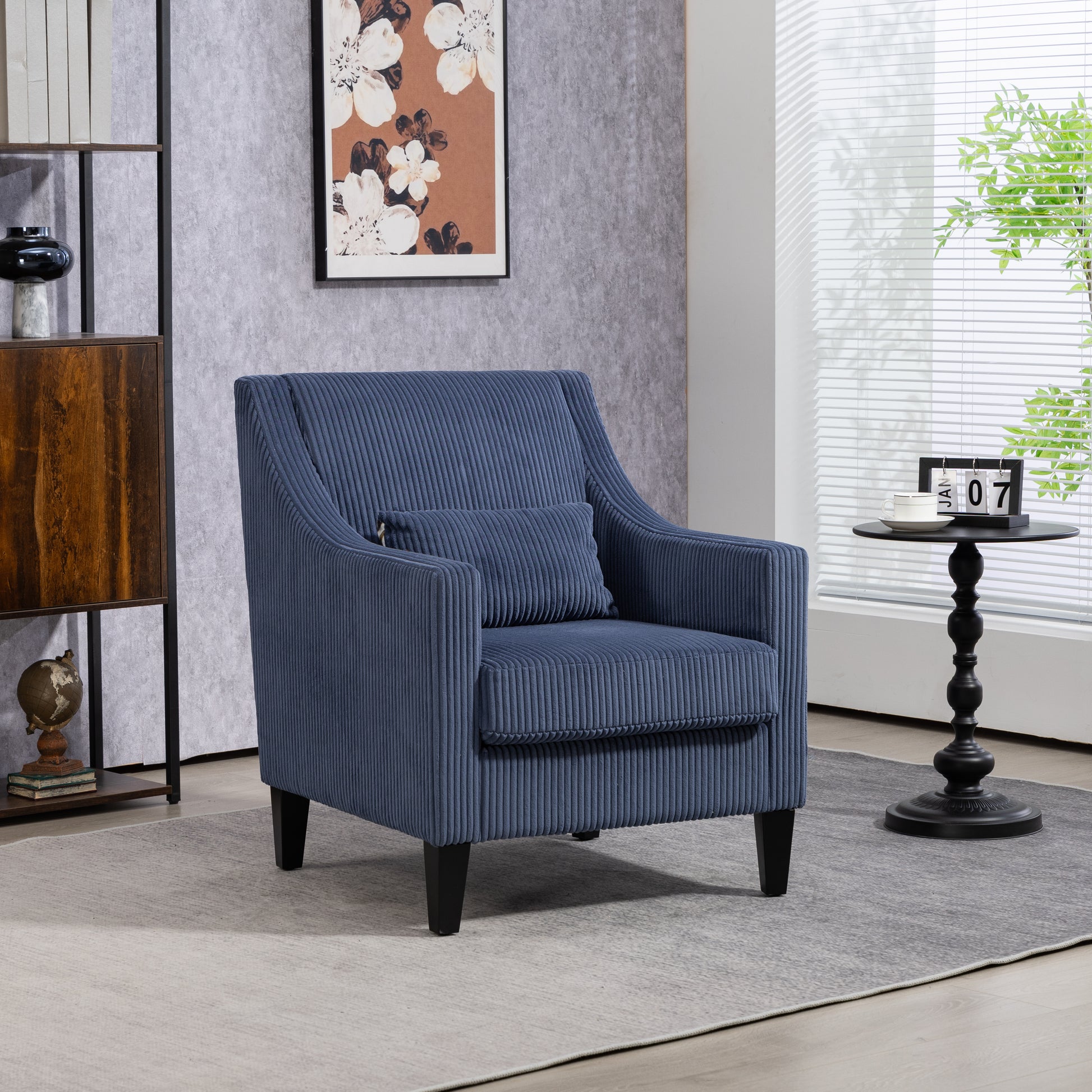 Coolmore Modern Accent Chair,Upholstered Armchair With Scooped Arms For Bedroom,Apartment,Studio,Office,Waiting Room Blue Corduroy Blue Primary Living Space Foam Corduroy